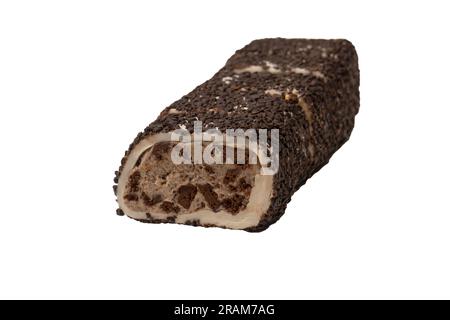 Sweet roll with chocolate and nuts, turkish sweets. Turkish rahat isolated on a  white background. Stock Photo