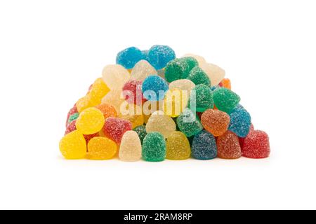 Assorted colorful gummy candies isolated on a white background. Top view. Jelly  sweets. Stock Photo