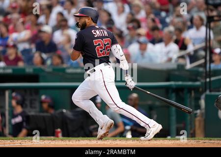 This is a 2023 photo of Dominic Smith of the Washington Nationals baseball  team. This image reflects the Nationals active roster as of Friday, Feb.  24, 2023, when this image was taken. (