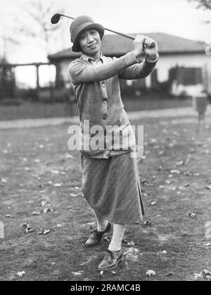 Rye, New York:  November 5, 1925 Princess Asaka, sister of the Empress of Japan amd wife of Prince Asaka, shows her form on the golf course at the Westchester-Biltmore Country Club. Stock Photo