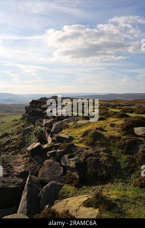 Stanage Edge near High Neb in the Derbyshire Peak District England, rugged moorland Pennines, British countryside Stock Photo