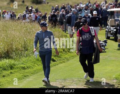 4th July 2023; West Lancashire Golf Club, Blundellsands, Liverpool, England: Final Qualifying for The Open;  Matthew Jordan (ENG) with his caddie on the 5th hole Stock Photo