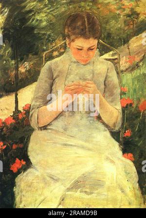 Young Woman Sewing in the garden 1882 by Mary Cassatt Stock Photo