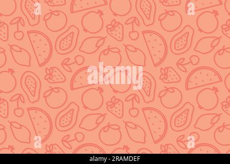 seamless summer fruits pattern; cherry, strawberry, lemon, orange, papaya, watermelon and pomegranate- vector illustration Stock Vector