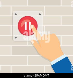 hand pressing pause button- vector illustration- vector illustration Stock Vector