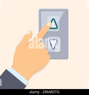 hand pressing the elevator lift up button; concept of success and growth- vector illustration Stock Vector