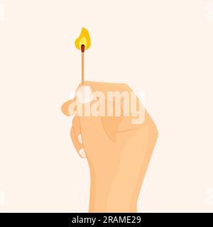 hand holding a burning match- vector illustration Stock Vector