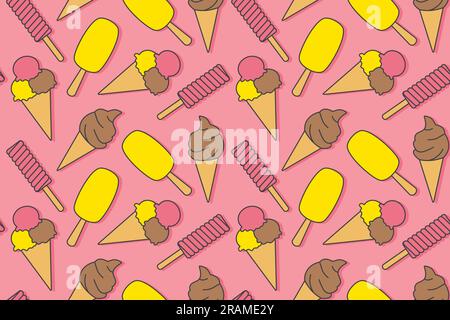 seamless summer pattern with various of ice cream - vector illustration Stock Vector