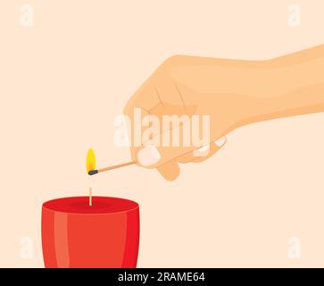 hand lighting a candle with a match- vector illustration Stock Vector