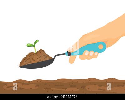hand with a shovel seedling a plant sprout- vector illustration Stock Vector