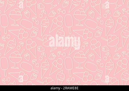 seamless summer pattern with various of ice cream and fruits - vector illustration Stock Vector
