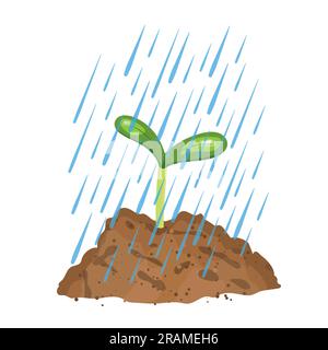 young plant under falling water drops -vector illustration Stock Vector