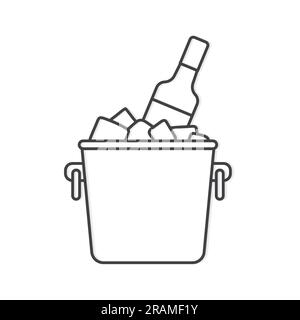 ice bucket with alcohol bottle line icon- vector illustration Stock Vector