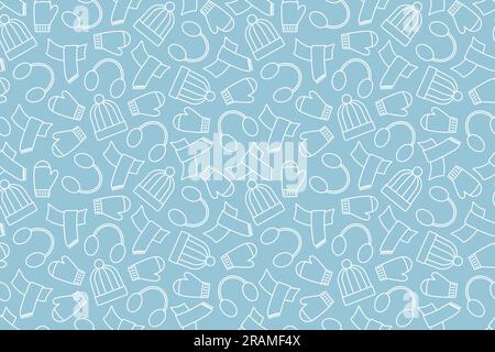 semless pattern with winter cloth accessories: hat, scarf, earmuffs and mittens, great for wrapping, textile, wallpaper, greeting card- vector illustr Stock Vector
