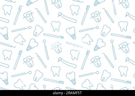 dental pattern, toothbrush, implant, tooth, bracket, dentist tools outline icons- vector illustration Stock Vector