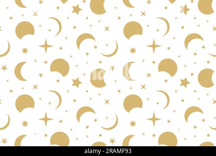 golden seamless pattern with moons and stars,  great for wrapping, textile, wallpaper, greeting card- vector illustration Stock Vector