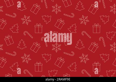 christmas, winter seamless pattern with fir tree, gift, snowflake and candy cane, great for wrapping, textile, wallpaper, greeting card- vector illust Stock Vector