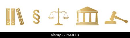 legal advice, court, attorney, law golden icons - vector illustration Stock Vector