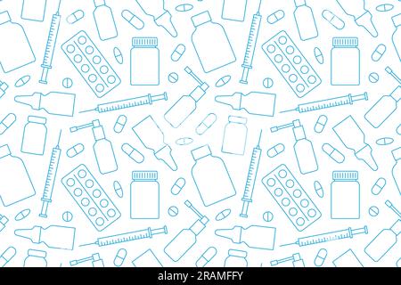 health care seamless pattern with different medicines packaging- vector illustration Stock Vector