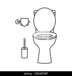 toilet, toilet paper and toilet brush icon set- vector illustration Stock Vector