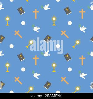 seamless pattern of christianity, catholic church icons, great for wrapping, textile, wallpaper, greeting card- vector illustration Stock Vector