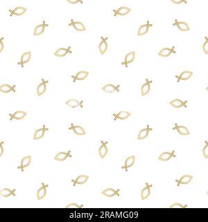 seamless golden pattern with christian fish jesus symbol, great for wrapping, textile, wallpaper, greeting card- vector illustration Stock Vector