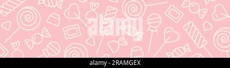 pink banner with different candies - vector illustration Stock Vector