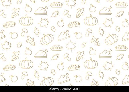 seamless golden pattern with Thanksgiving icons - vector illustration Stock Vector