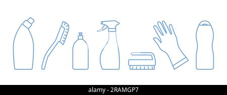 set of home cleaning products outline icons- vector illustration Stock Vector