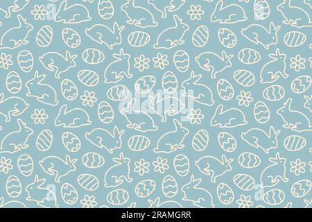seamless Easter pattern with bunnies, flowers and eggs- vector illustration Stock Vector