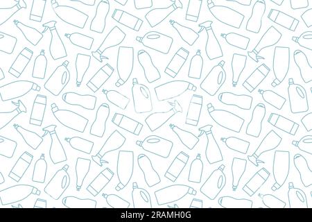 seamless pattern with detergent bottles and cleaning supplies, spring cleaning concept - vector illustration Stock Vector