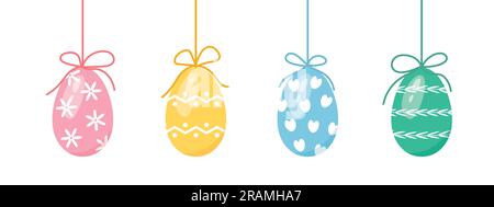 set of colorful hanging easter eggs- vector illustration Stock Vector