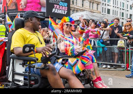 Wheelchair users taking part in the Pride in London parade Stock Photo