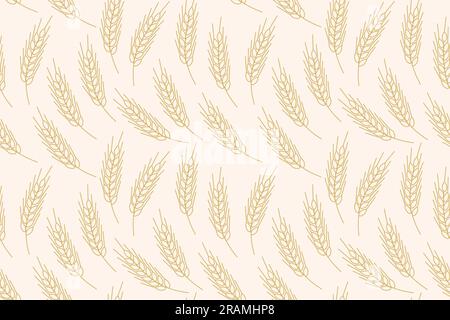 seamless golden pattern with wheat, rye ears - vector illustration Stock Vector