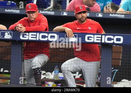 Miami Marlins first base coach Jon Jay is seen during spring training  baseball practice Sunday, Feb. 19, 2023, in Jupiter, Fla. (AP Photo/Jeff  Roberson Stock Photo - Alamy