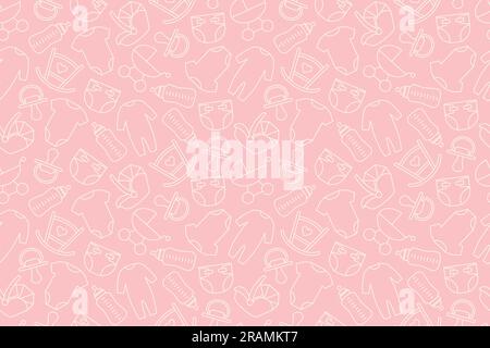 seamless pattern with newborn baby goods, baby shower- vector illustration Stock Vector