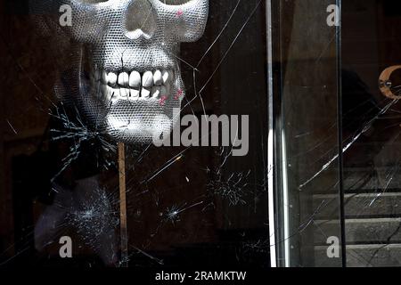 Marseille, France. 03rd July, 2023. The windows of the facade of a shop were damaged by rioters in Marseille. After four consecutive nights of riots in France, about teenager, Nahel, a 17-year-old killed by the police at a roadside check point, in Paris suburbs on June 27, 2023, the damage is massive and more particularly for stores. The French police has arrested 1,311 people throughout the country. (Photo by Gerard Bottino/SOPA Images/Sipa USA) Credit: Sipa USA/Alamy Live News Stock Photo