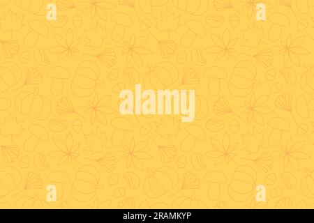 yellow autumn seamless pattern with leaves, pumpkin, acorn, mushroom and chestnut, great for wrapping, textile, wallpaper, greeting card- vector illus Stock Vector