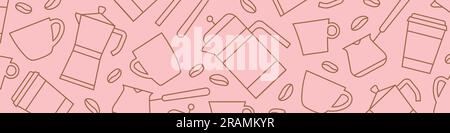 banner with coffee beans, cups, different ways of making coffee - vector illustration Stock Vector