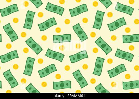 seamless money pattern with banknotes and coins- vector illustration Stock Vector
