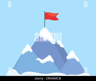 flag on top of the mountain, symbol of success, achievement of the goal, domination - vector illustration Stock Vector