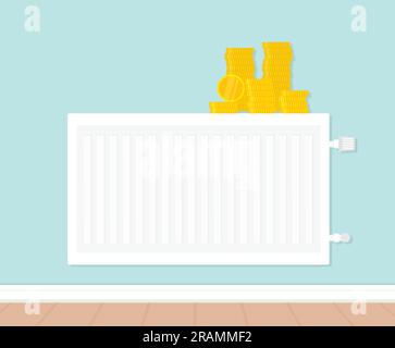 stack of coins and radiator, rising heating cost, energy crisis, gas supply interruptions concept- vector illustration Stock Vector