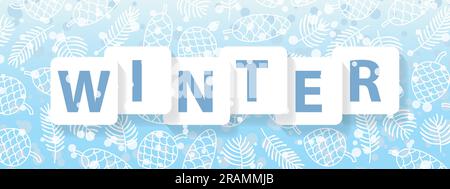 winter banner with snowflakes, fir tree and cones pattern- vector illustration Stock Vector
