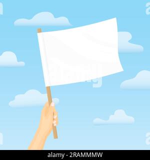 hand holding white flag against blue sky, symbol of peace, surrender, pacifism, good intentions- vector illustration Stock Vector