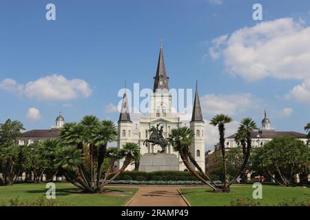 St. Louis Cathedral, New Orleans, built in the 1700's.  Situated overlooking Jackson Square, this is the oldest Catholic cathedral in continual use in Stock Photo