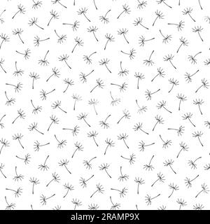 black and white seamless pattern with dandelion seeds- vector illustration Stock Vector