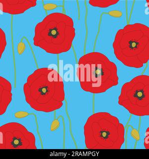 red poppy flowers seamless pattern- vector illustration Stock Vector