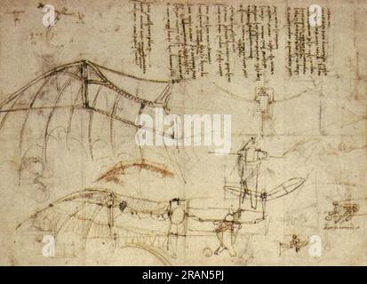 Design for a Flying Machine 1488; Milan, Italy by Leonardo da Vinci Stock Photo