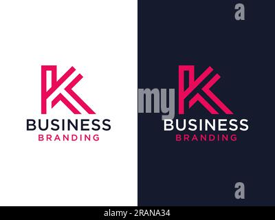 Abstract Initial Letter K Logo. White Geometric Shape with Red Square Dot isolated on Blue Background. Usable for Business and Branding Logos. Flat Ve Stock Vector