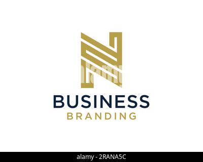 Abstract Initial letter N Logo Gold Square Line. Flat Vector Logo Design Template Element. Stock Vector